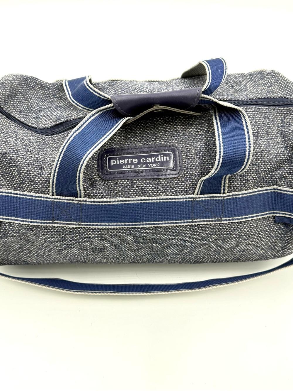 Men’s Vintage Pierre Cardin Blue & White Textured Duffel Bag (B0003)